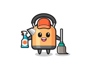 cute kettle character as cleaning services mascot