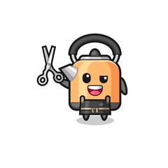 kettle character as barbershop mascot