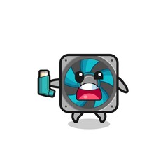 computer fan mascot having asthma while holding the inhaler