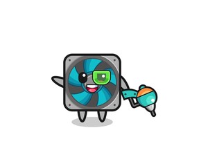 computer fan cartoon as future warrior mascot