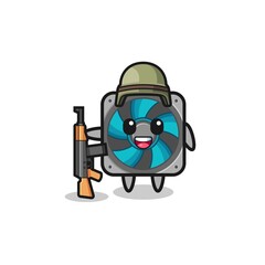 cute computer fan mascot as a soldier