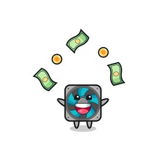 illustration of the computer fan catching money falling from the sky