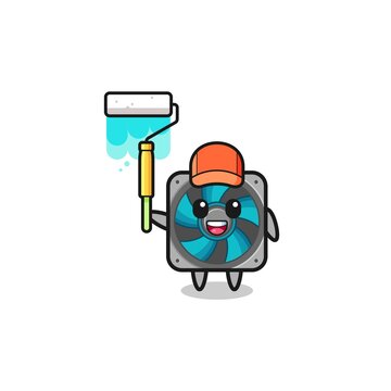 the computer fan painter mascot with a paint roller