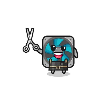 computer fan character as barbershop mascot