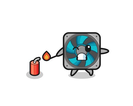 computer fan mascot illustration playing firecracker