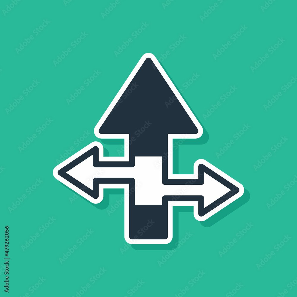 Poster blue arrow icon isolated on green background. direction arrowhead symbol. navigation pointer sign. v