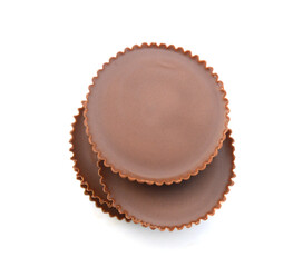 Chocolate pieces on white background