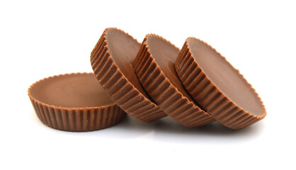Chocolate pieces on white background
