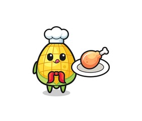 corn fried chicken chef cartoon character