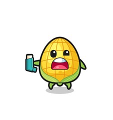 corn mascot having asthma while holding the inhaler