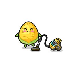 cute corn holding vacuum cleaner illustration