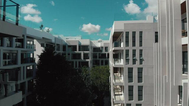 Aerial view of the Hotel, A Luxury condominium drone flight up and turn. High quality 4k footage