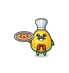 corn character as Italian chef mascot