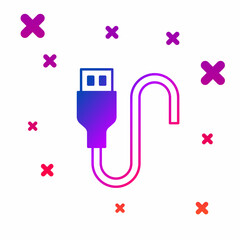 Color USB cable cord icon isolated on white background. Connectors and sockets for PC and mobile devices. Gradient random dynamic shapes. Vector