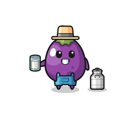 Obraz premium eggplant cartoon as the dairy farmer