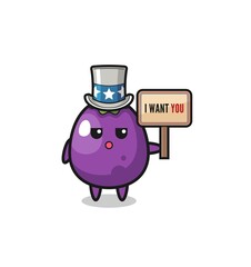 Fototapeta premium eggplant cartoon as uncle Sam holding the banner I want you