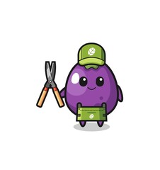 cute eggplant as gardener mascot