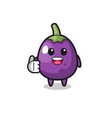 eggplant mascot doing thumbs up gesture