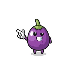 eggplant mascot pointing top left