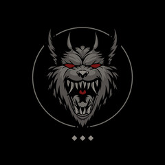 Illustration of evil wolf head with dark art style