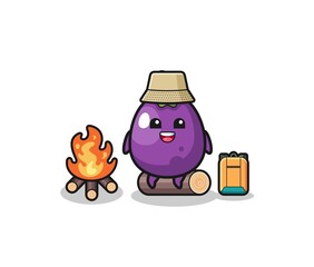 camping illustration of the eggplant cartoon