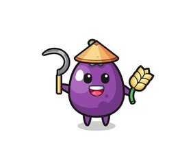 eggplant Asian farmer holding paddy