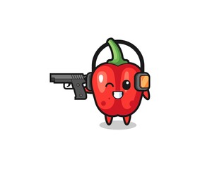 illustration of red bell pepper cartoon doing shooting range
