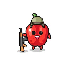 cute red bell pepper mascot as a soldier