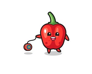 cartoon of cute red bell pepper playing a yoyo