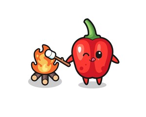red bell pepper character is burning marshmallow
