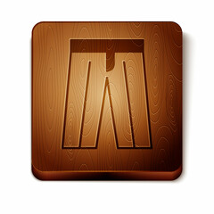 Brown Pants icon isolated on white background. Trousers sign. Wooden square button. Vector
