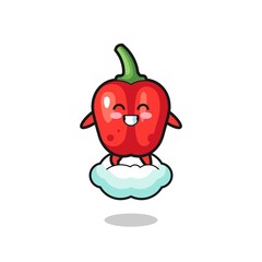 cute red bell pepper illustration riding a floating cloud