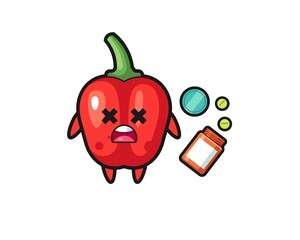 illustration of overdose red bell pepper character