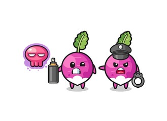 turnip cartoon doing vandalism and caught by the police