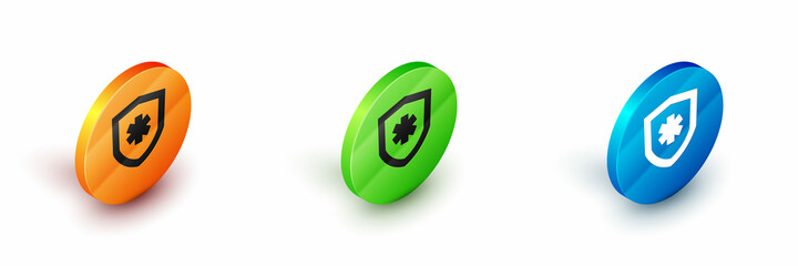 Isometric Life insurance icon isolated on white background. Security, safety, protection, protect concept. Circle button. Vector