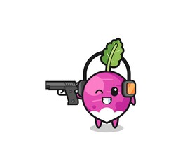 illustration of turnip cartoon doing shooting range