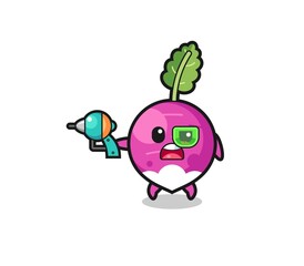 cute turnip holding a future gun