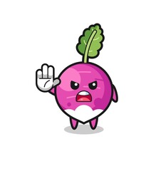 turnip character doing stop gesture