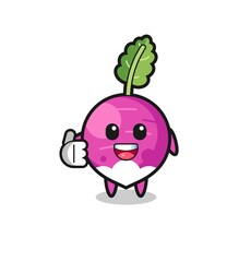 turnip mascot doing thumbs up gesture