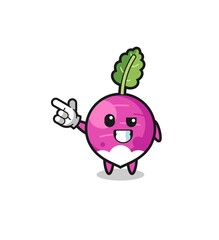 turnip mascot pointing top left