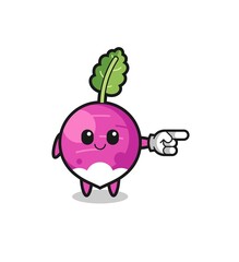 turnip mascot with pointing right gesture