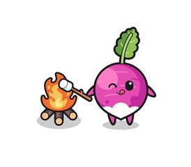 turnip character is burning marshmallow