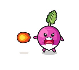 cute turnip mascot is shooting fire power