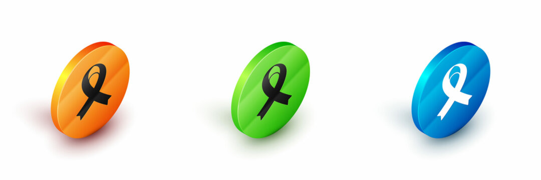 Isometric Awareness ribbon icon isolated on white background. Public awareness to disability, medical conditions and health. Circle button. Vector