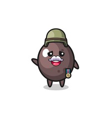 cute black olive as veteran cartoon