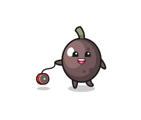cartoon of cute black olive playing a yoyo