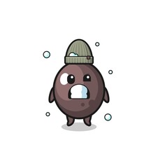cute cartoon black olive with shivering expression