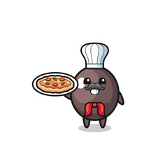 black olive character as Italian chef mascot