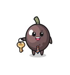 cute black olive as a real estate agent mascot