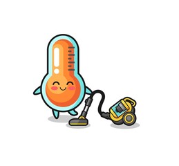 cute thermometer holding vacuum cleaner illustration